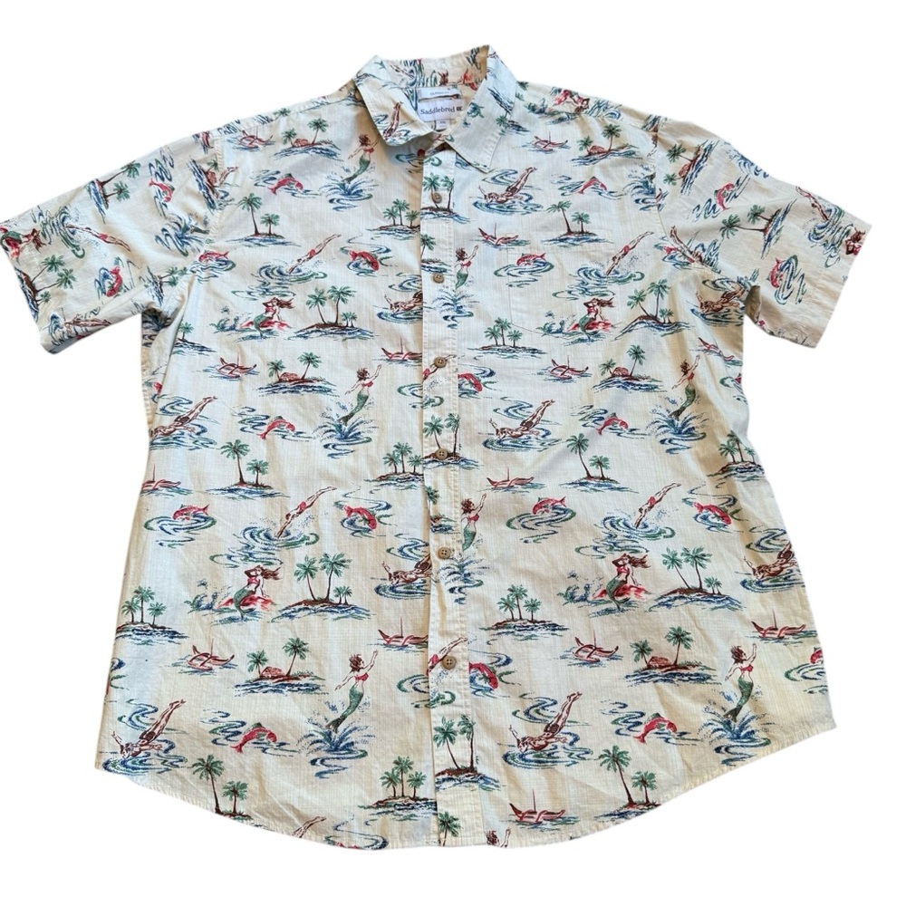 Saddlebred Hawaiian Shirt Classic Fit Mermaids Tropical Design Sz 2XL